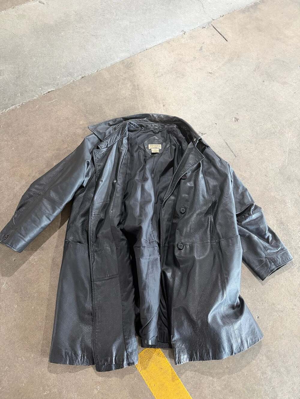 Venezia Vitale Leather Coat Size 2X Black Nappa Trench